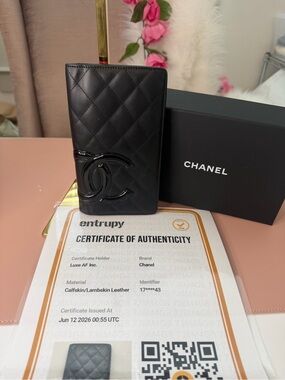 Chanel Cambon Quilted Calfskin Bifold Long Wallet Black & Neon Pink w/ Box & COA